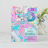 5th Mermaid Birthday Under the Sea Invitation Kaart (Staand voorkant)