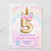 5th unicorn party invite, Editable 5th birthday in Kaart (Voorkant)
