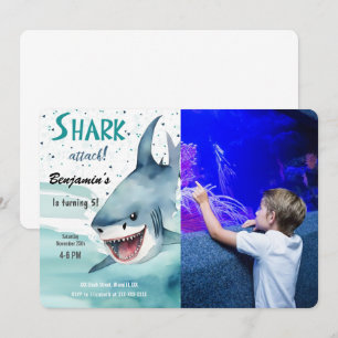 5th verjaardagsfeestje haai foto kaart