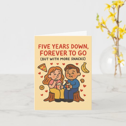 5th wedding anniversary Five Years Down, Forever Kaart (Gele Bloem)