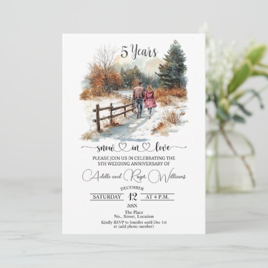 5th Wedding Anniversary Winter Landscape Romantic Kaart (Staand voorkant)