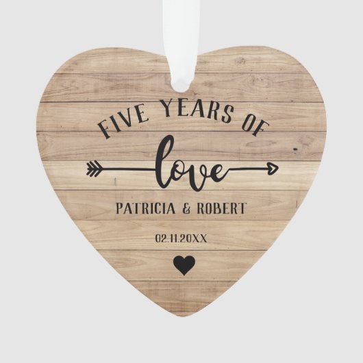 5th Wedding Anniversay Wood Jubileum Foto Ornament (voorkant)