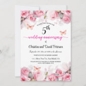 5th Wood Wedding Jubileum Blush Rozen Kaart (Voorkant)
