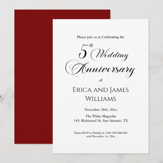 5th Wood Wedding Jubileum Elegant Script Kaart (Voorkant / Achterkant)