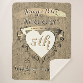 5th Wood Wedding Jubileum Sherpa Blanket Deken