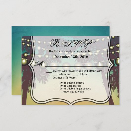 5x3.5 R.S.V.P. Kaart Beach Sunset Palm Trees Strin (Voorkant / Achterkant)