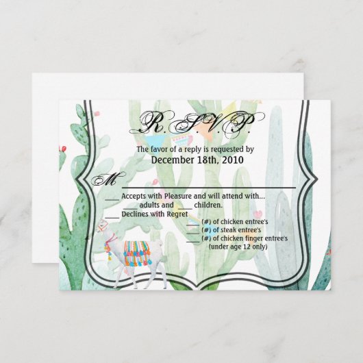 5x3.5 R.S.V.P. Kaart Boho Llama Bohemian Cacti Des (Voorkant / Achterkant)