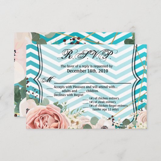 5x3.5 R.S.V.P. Kaart Geometrisch Roos Chevron Blau (Voorkant / Achterkant)