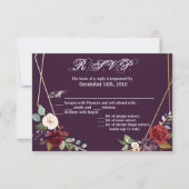 5x3.5 R.S.V.P. Kaart Plum Paarse Rozen Gouden Geom (Voorkant)