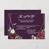 5x3.5 R.S.V.P. Kaart Plum Paarse Rozen Gouden Geom (Voorkant / Achterkant)