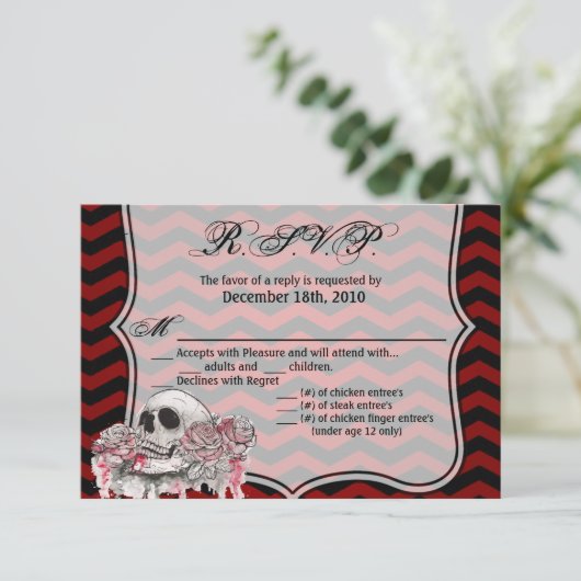 5x3.5 R.S.V.P. Kaart schedel Roos Gotische Chevron (Staand voorkant)
