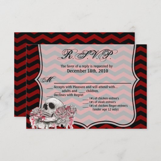 5x3.5 R.S.V.P. Kaart schedel Roos Gotische Chevron (Voorkant / Achterkant)
