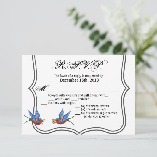 5x3.5 R.S.V.P. Kaart Traditional Bird Tattoo Sparr (Staand voorkant)