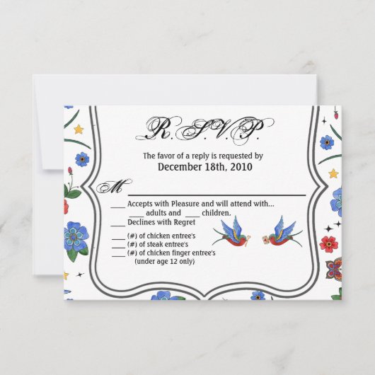 5x3.5 R.S.V.P. Kaart Traditional Bird Tattoo Sparr (Voorkant)