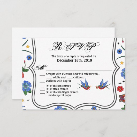 5x3.5 R.S.V.P. Kaart Traditional Bird Tattoo Sparr (Voorkant / Achterkant)