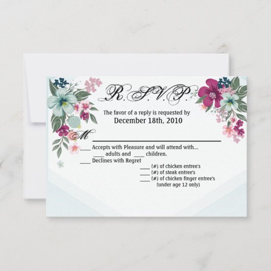 5x3.5 R.S.V.P. Kaart Tropische Bloem op Blue Ombre (Voorkant)