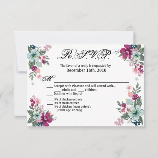 5x3.5 R.S.V.P. Kaart Tropische bloemen op wit (Voorkant)