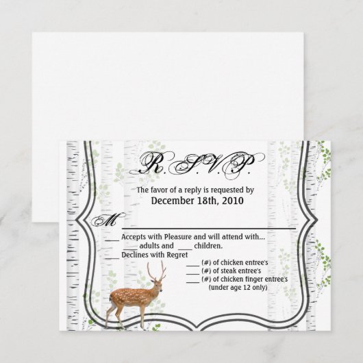 5x3.5 R.S.V.P. Kaart Woodland Deer Doe Buck Huntin (Voorkant / Achterkant)