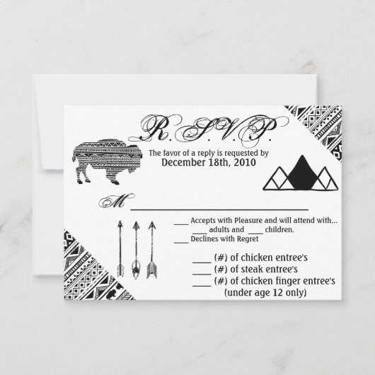 5x3.5 R.S.V.P. Kaart XMAS Boho Buffalo Tribal Patt (Voorkant)