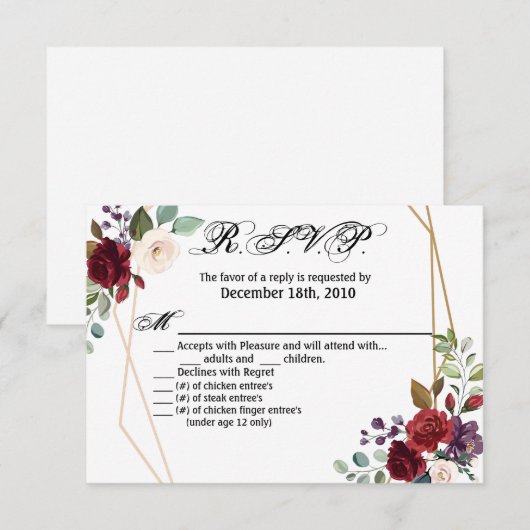 5x3.5 R.S.V.P. Kaart XMAS White Roses Gold Geometr (Voorkant / Achterkant)