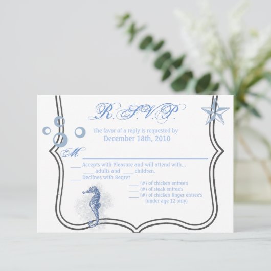 5x3.5 R.S.V.P. Kaart Zeepaardje Zee Ocean Beach (Staand voorkant)