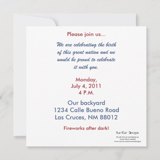 5x5 4th van juli Feestuitnodiging Kaart (Achterkant)
