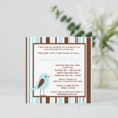 5x5 Blue Boy Woodland Bird Baby shower Invitation Kaart (Staand voorkant)