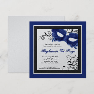 5x5 Blue Masquerade Masker 16 Birthday Uitnodiging