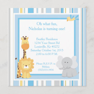 5x5 Blue Oerwoud 1st Birthday Uitnodiging