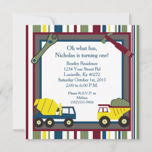 5x5 Bouwnijverheid Eerste 1e verjaardag Uitnodigin Kaart