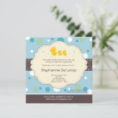 5x5 Boy TWIN Rubber Duck Baby shower Uitnodiging (Staand voorkant)