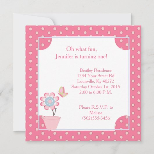 5x5 Butterfly Flower 1st Birthday Invitation Kaart (Voorkant)
