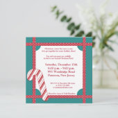 5x5 Candy Cane Stripes on Blauwgroen Invitation Kaart (Staand voorkant)