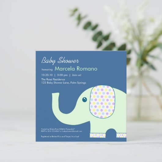 5x5 Elephant Baby Shower Invitations Kaart (Staand voorkant)