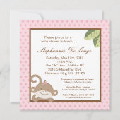 5x5 Girly Pink Monkey Baby shower Uitnodiging (Voorkant)