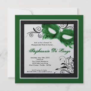 5x5 Green Masquerade Mask 16 Verjaardag Uitnodigin Kaart