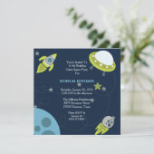 5x5 Green Outer Space Birthday Party Invitation Kaart (Staand voorkant)