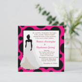 5x5 Hot Pink Pok-a-Dot bruiloft uitnodiging (Staand voorkant)