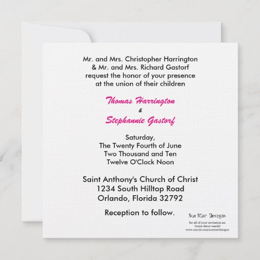 5x5 Hot Roze Carriage Bruiloft uitnodiging (Achterkant)