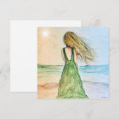5x5 Kaart Meisje op het strand kunst Print (Voorkant / Achterkant)