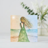 5x5 Kaart Meisje op het strand kunst Print (Staand voorkant)