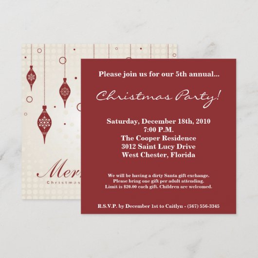 5x5 KERSTMIS van Kerstmis siert de Uitnodiging van (Voorkant / Achterkant)