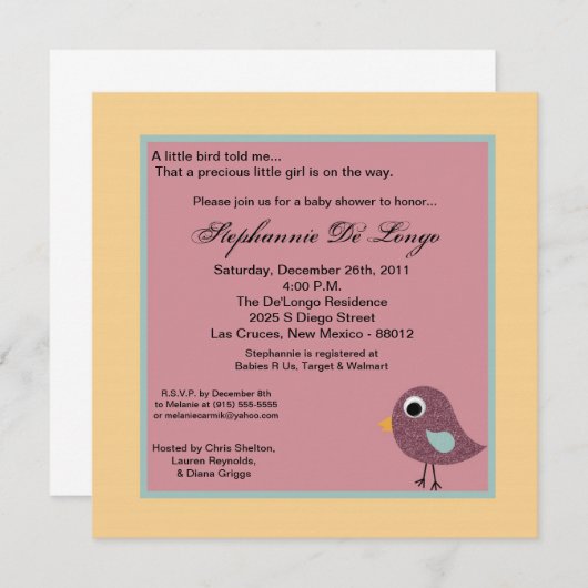 5x5 Little Bird Invitation Kaart (Voorkant / Achterkant)