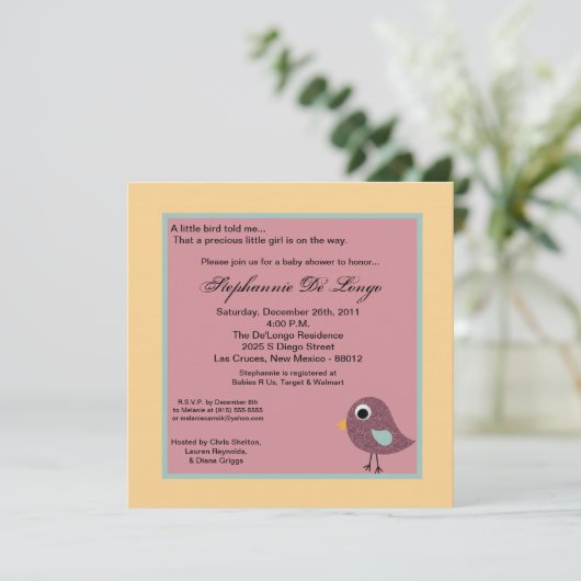 5x5 Little Bird Invitation Kaart (Staand voorkant)