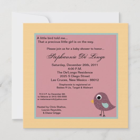 5x5 Little Bird Invitation Kaart (Voorkant)
