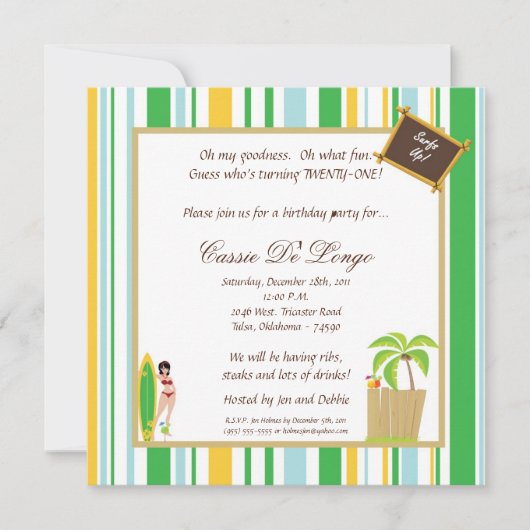 5x5 Luau Birthday Party Invite Kaart (Voorkant)