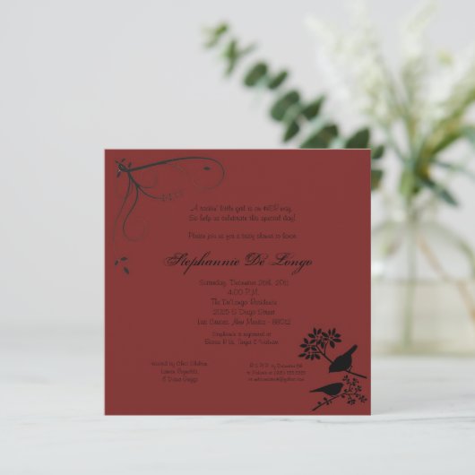 5x5 Maroon Bird Shower Invitation Kaart (Staand voorkant)
