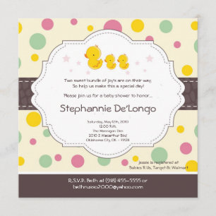 5x5 Meisje TWIN Rubber Duck Baby shower Uitnodigin Kaart