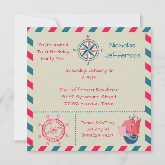 5x5 Nautical Birthday Party Invitation Kaart (Voorkant)