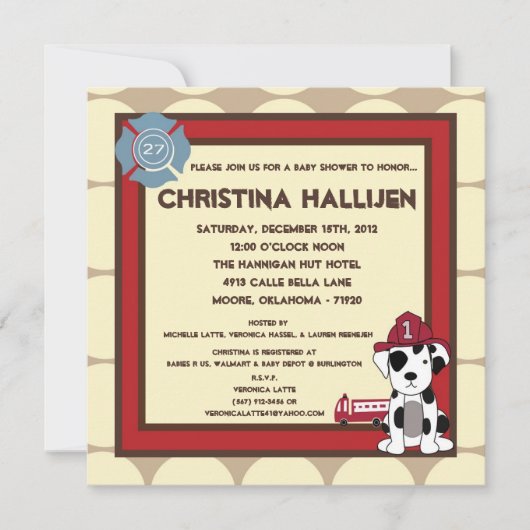5x5 Nojo Fire Engine Baby shower Uitnodiging (Voorkant)